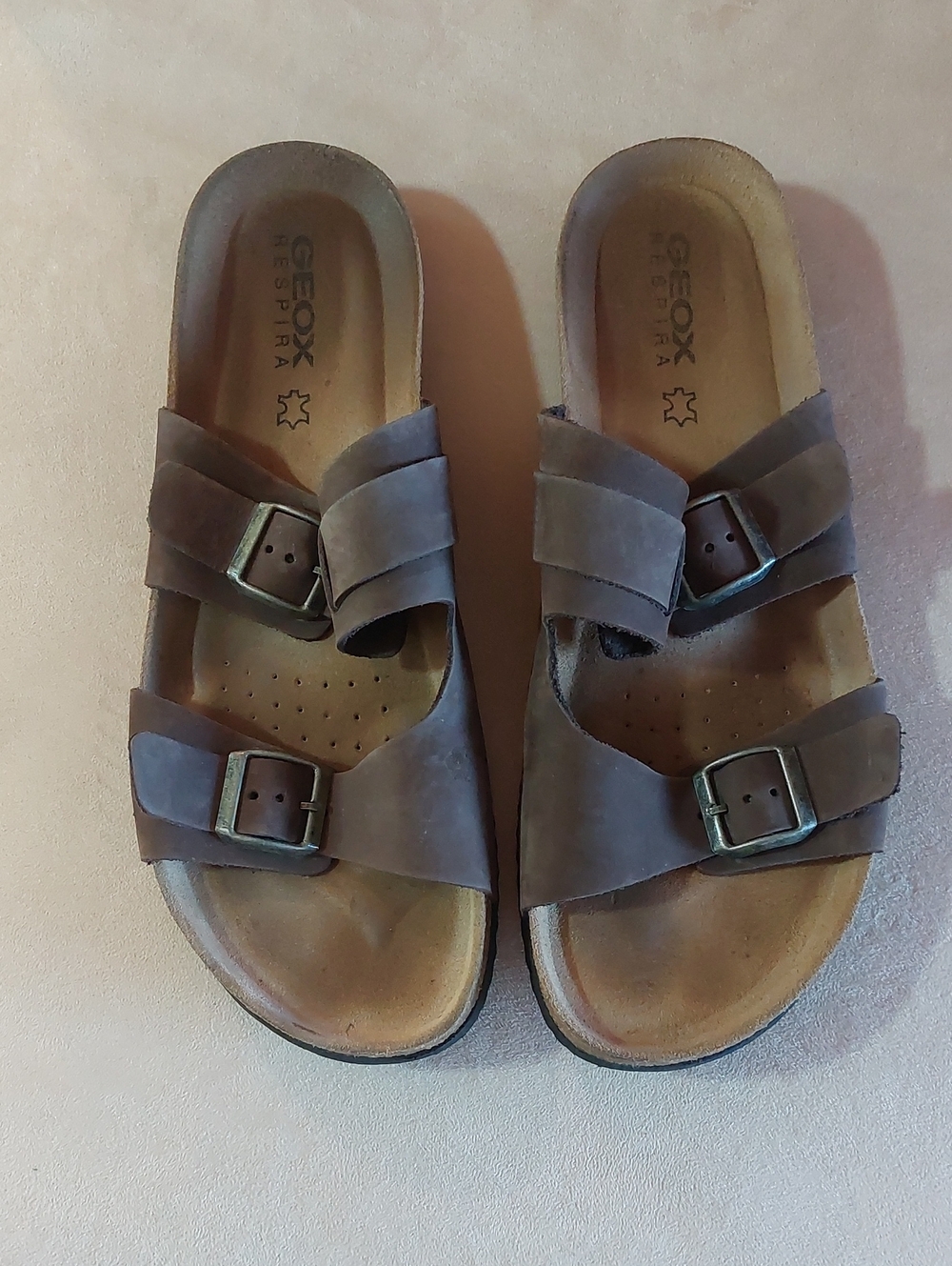 Geox Brown Nubuck Double-Buckle Slide Sandals